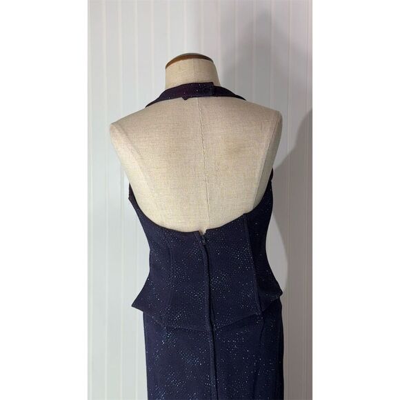 Vintage Scott McClintock Millennium 2000 Navy Blue Sparkle Halter Gown Sz 8 USA - Picture 3 of 11